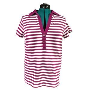 Venezia Lane Bryant Ladies Striped Collared T-Shirt Burgundy White Size 14-16